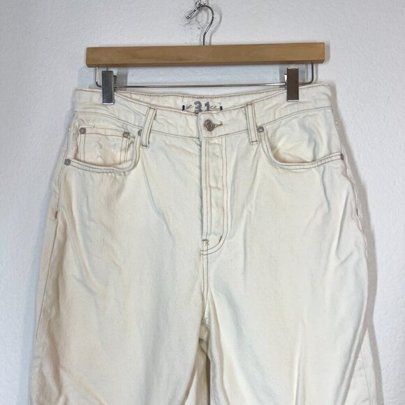 Free People Off White Wide Leg Cropped Jeans Distressed Button Fly 31 - Picture 4 of 9